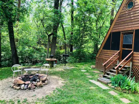 Rooftop Deck and Hot Tub with Scenic River Access - Cozy A-Frame Retreat