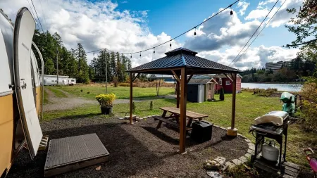 Beachfront Steampunk Airstream, Cosy Year-Round Glamping on the Kitsap Peninsula