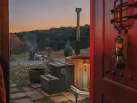 Hobbit Inspired Luxury Cabin Hot Tub Firepit Luxury Pet Friendly Sauna Hammock Hotels in Swan Township