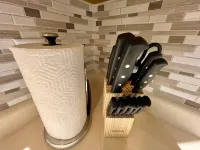 Gas Fireplace and Outdoor Landing with Seating - Charming Oasis Hotels in La Porte