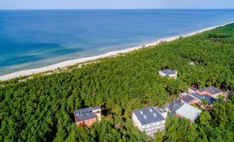 aerial view of a residential area near the ocean , featuring multiple houses surrounded by trees at Millennium Spa