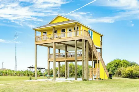 Oceanfront Serene Coastal Escape in Crystal Beach, TX: Yellow Daisy by the Sea