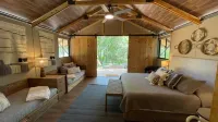 Lake front glamping cabin. Bathroom inside.