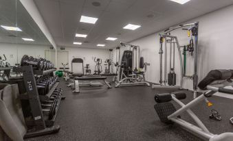 a well - equipped gym with a variety of exercise equipment , including weightlifting machines and benches at A Hotels Glostrup