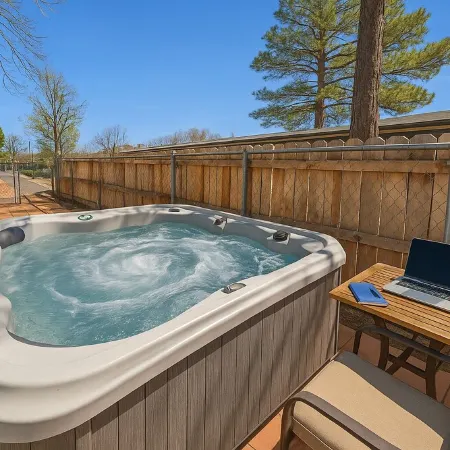 NEW! Hot Tub I Mountain Views I Lawn Games I Patio I BBQ I Walkable to Hikes!