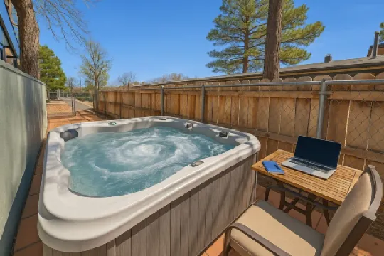 NEW! Hot Tub I Mountain Views I Lawn Games I Patio I BBQ I Walkable to Hikes!