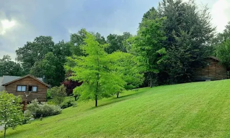 Beautiful log house on a hillside. Spectacular view. Sleeps 12