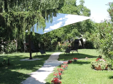 Isolated on hill, flat with terrace among romanesque art,quiet,nature.