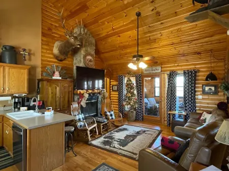 3 Bed Log Cabin, w/2 Jacuzzi, 1 mi to Sdc,  Pool, Nature Trails, Private Lake