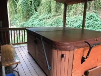 3BR 2 Bath house with full kitchen, living room, and hot tub.