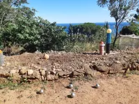 Top of villa, terraces, swimming pool at Mont St Clair, pétanque court with sea view