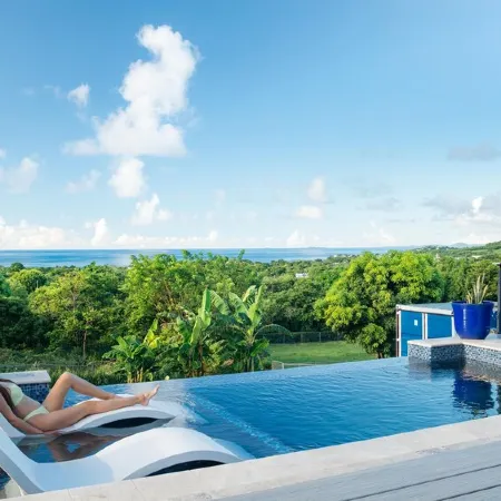Tiny house on an acre with ocean view and private infinity pool.
