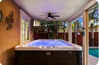 Kimberlys Amazing Palm Resort Salt Water Pool New 14 Person Spa & Fire Table!