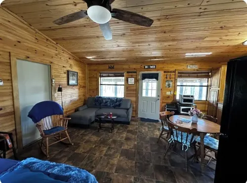 Buckeye cabin is nestled in the woods with access to the Little Missouri River.