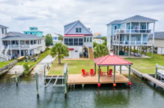 Waterfront; Golf Cart option; hot tub; Kayaks; Peddle Boat; Walk to beach; Ramp
