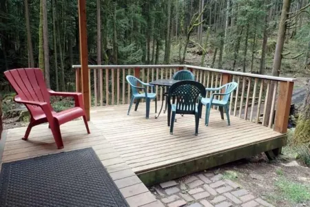 Cabin and adjacent tent site