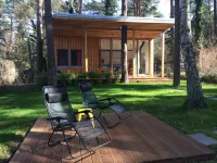 beautiful wooden house with exclusive furnishings and panoramic windows on Schwielowsee