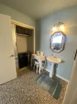Large king guest room with private entrance and bathroom.
