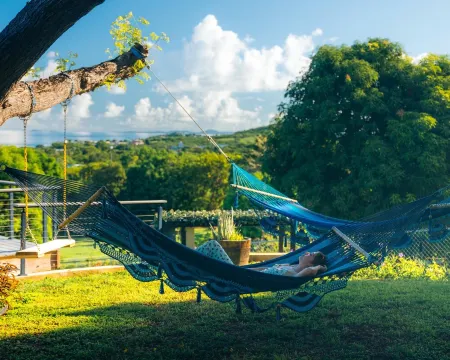 Tiny house on an acre with ocean view and private infinity pool.