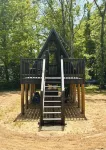 Camp under Blue Ridge Mtn sky river A Frame Cabin
