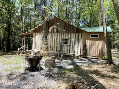 Creekside Log Cabin w/firepit, near quaint towns Thomas/Davis & many state parks