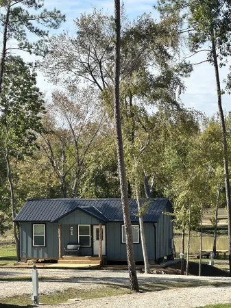 Newly constructed waterfront cabin C1 with pond and Trinity River views