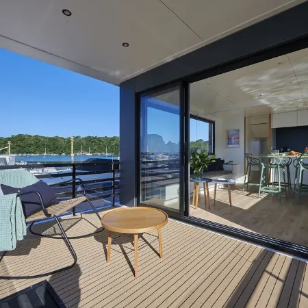 A lodge boat at Guidel-Plages marina