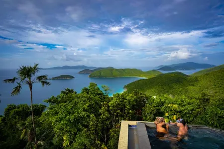 Best views & pool deck on St John just up the hill from Cinnamon Bay Beach.