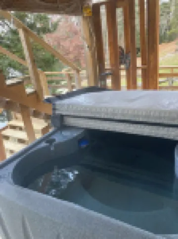 A Stream  runs through it. Comfy little cabin with a stream by your bedroom.