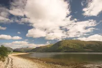 Lochside with beach access uninterrupted views of spectacular Highland Mountains