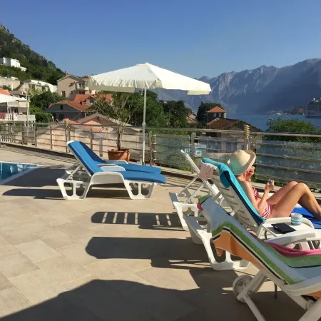 Ground Floor. Private Terrace, Shared Pool, Views across Fjord to Kotor Old Town