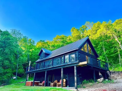 Black Bear A-Frame Waterfront Log Cabin with Hot Tub Jacuzzi