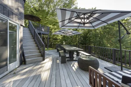 Hexagon shape cottage with pool & koi fish pond