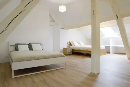 The farmhouse with the red shutters