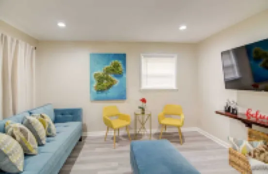 It’s a beautiful renovated house with modern furniture and lovely decor.