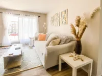 Peaceful Clean 2Bed/2Bath by Train w Office & Balcony