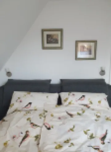 Ferienwohnung mit Kamin, Balkon, Boxspringbett, 3 Personen, See-und Waldnähe
