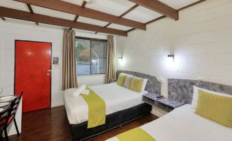 a bedroom with two beds , one on the left side and the other on the right side of the room at Azalea Motel