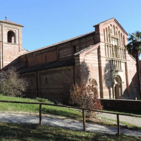 Isolated on hill, flat with terrace,garden among romanesque art,quiet,nature