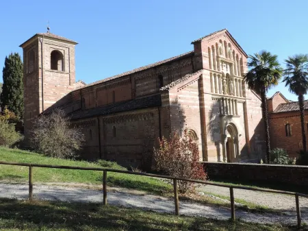 Isolated on hill, flat with terrace,garden among romanesque art,quiet,nature