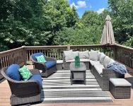 Nestled by the 7th green, large deck areas. Movie theatre for inside or out.