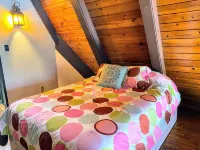 Private cabin in a small mountain town surrounded by pine trees. Snow getaway