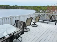 Waterfront Bungalow Nightly Panoramic View of Our Illuminated Covered Bridge Hotels in Galloway