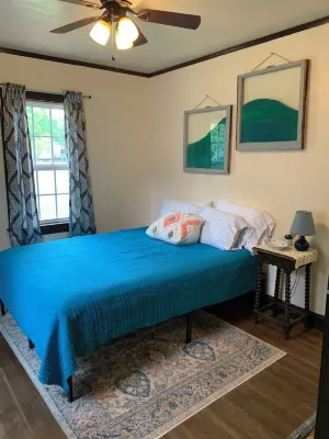 Peaceful home in town. Great location--walk downtown to stores and restaurants.