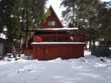 Cool 'A' frame cabin in the ponderosa pines.