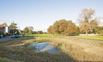 a dirt road running through a field of tall grass , with trees in the background at The Bell Inn