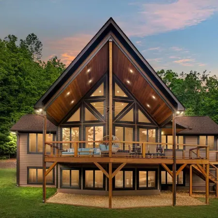 Lakeways A-Frame Near Lake James Game Room · Gym · Golf · Fire Pit · Sleeps 10