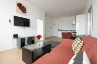 Sleek urban retreat with gym access