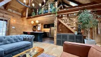 Modern Rustic Log Chalet w/ mtn views, pool & bonus loft on 17 secluded acres