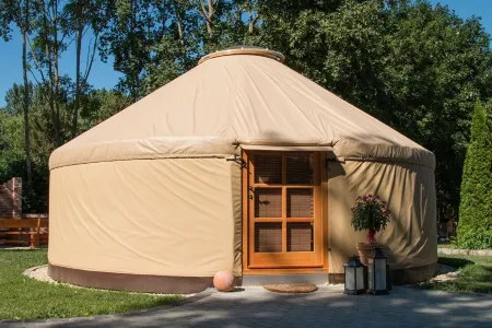 Modern yurt autumn life
